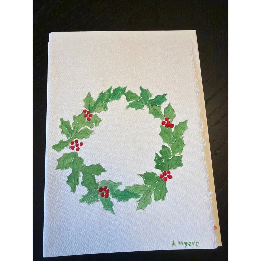 Handmade‎ Watercolor Christmas Cards Set of 5 with Envelopes